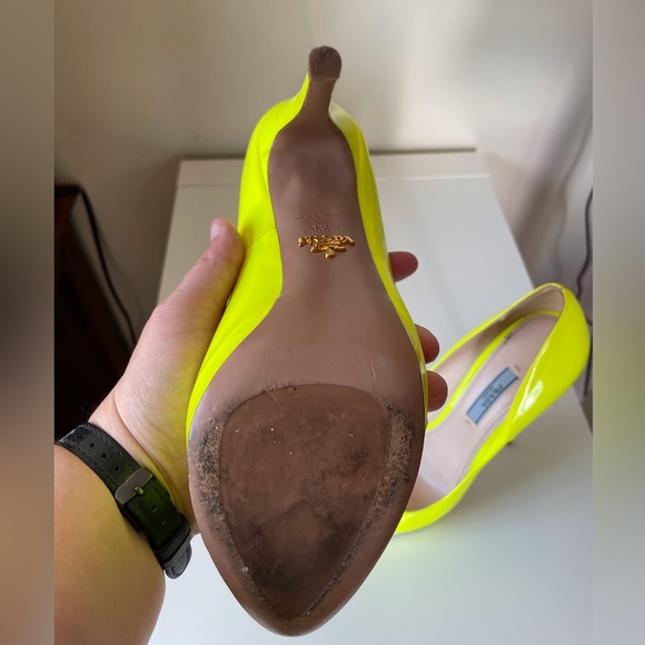 Neon Yellow Peep Toe Prada Platform Heels size 8 - Picture 9 of 14
